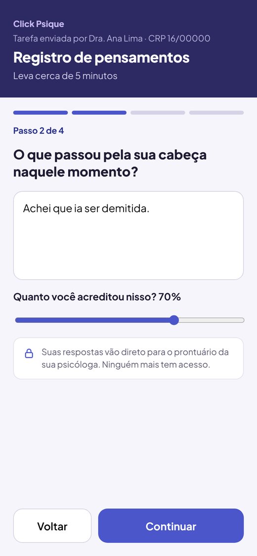 Tarefa de casa aberta no celular do paciente